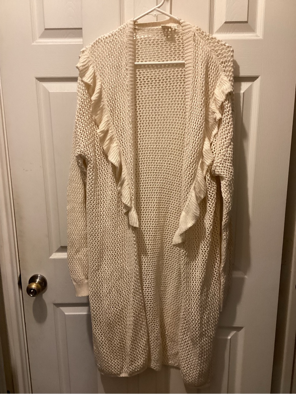 J.O.A. Cream Open-Front Ruffle Knit Cardigan
